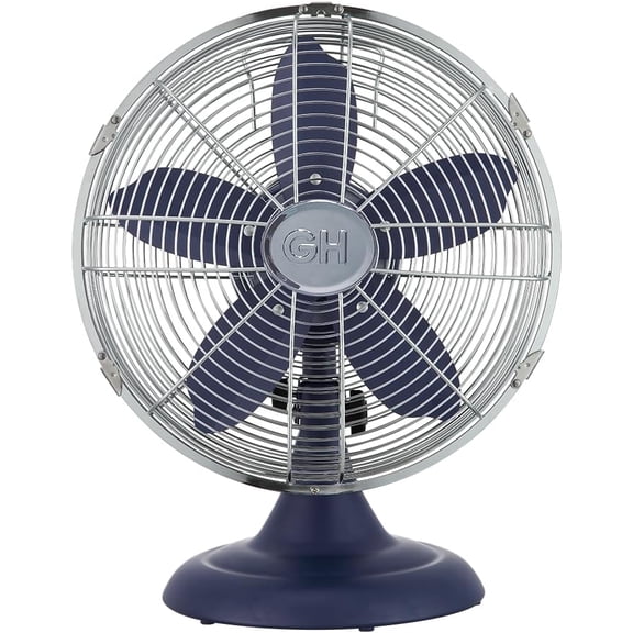 92618 All-Metal 12" Retro Desk Office Table Fan with Wide Oscillation, 3-Speed Settings & Carrying Handle, Maritime Blue