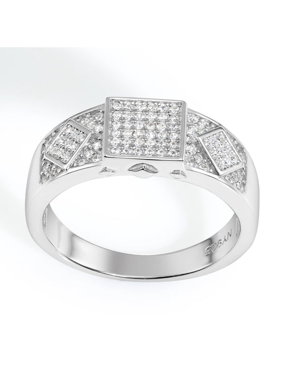 Solid 925 Sterling Silver Pave Square Signet Statement Pinky Ring | Size 11 | Classic Ring for Men