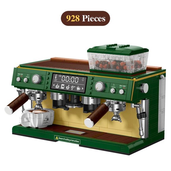 928 PCS Commercial Double Head Espresso Machine Building Block Set, Retro Green Coffee Maker Model Kit, DIY Assembly Desktop Display Decor Gift for Coffee Enthusiasts