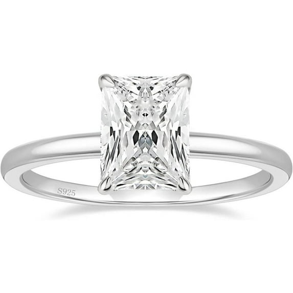 928 Sterling Silver 14K White Gold Finish Engagement Rings Radiant Cut Solitaire Wedding Promise Rings for Women