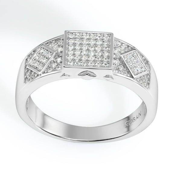 Tilo Jewelry Solid 925 Sterling Silver Pave Square Signet Statement Pinky Ring | Size 10 | Classic Ring for Men