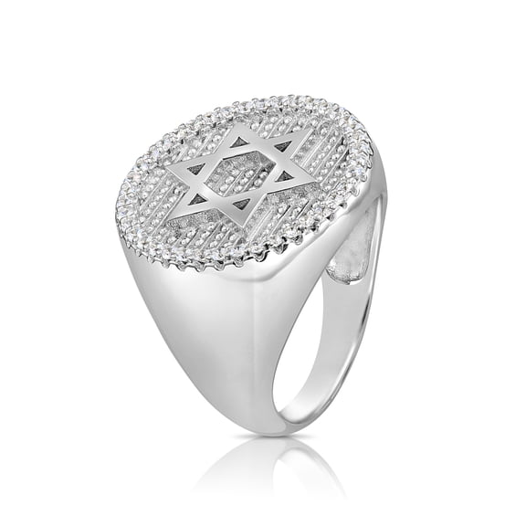 Tilo Jewelry Solid 925 Sterling Silver Star Of David Pave Ring, Statement Pinky Ring | Size 10 | Classic Ring for Men