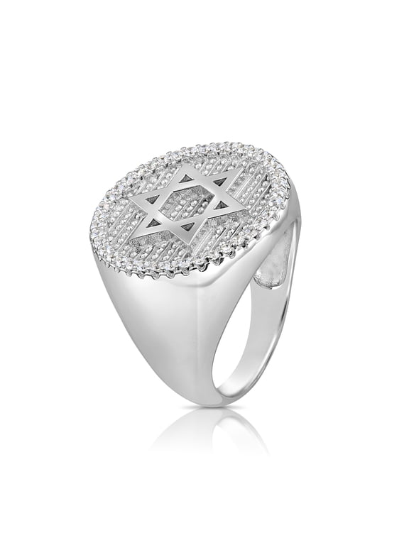 Solid 925 Sterling Silver Star Of David Pave Ring, Statement Pinky Ring | Size 10 | Classic Ring for Men