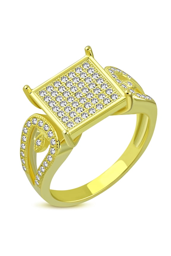 928 Sterling Silver Yellow Gold-Tone White Clear CZ Engagement Cocktail Ring Band