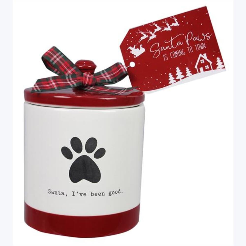 Festive Red and White Ceramic Airtight Pet Treat Jar