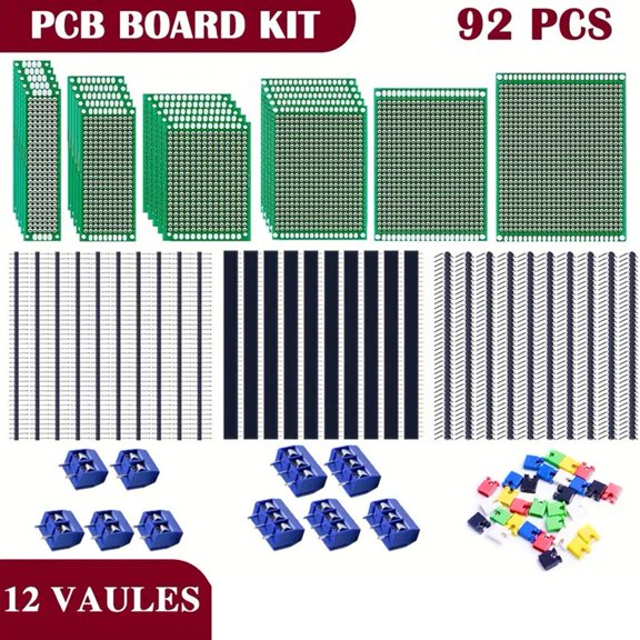 92PCS Double Sided PCB Kit With Single Row Pin Header And Screw Terminal Block For Arduino DIY Electronics Projects Circuit Board Assortment Set(Boxes)