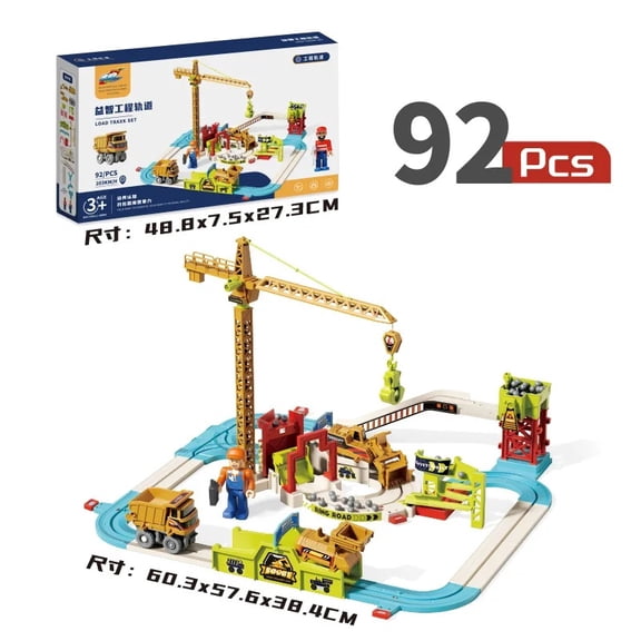 92PCS Mine Cart Railway Track Set Adventure Railway Track Set Powered Electric Educational Toy Gift For Kids All Ages