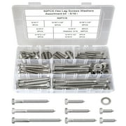 92Pcs 5/16" Hex Lag Bolts Screws Washer Assortment Kit, Heavy Duty Lag Screws Wood Screws Washer Assortment Kit 1" 1-1/4" 1-1/2" 2" 2-1/2" 3" 3-1/2" 4"