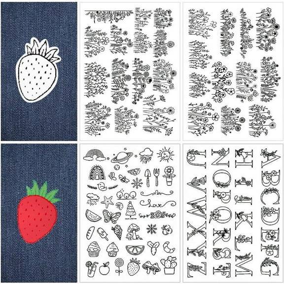 92Pcs Flowers A-Z Letters Water Soluble Embroidery Stabilizers Patterns 4 Sheets Hand Sewing Stick and Stitch A4 Transfers Fabric Wash Away Pre-Printed Self Adhesive for Cloth Sewing Lovers