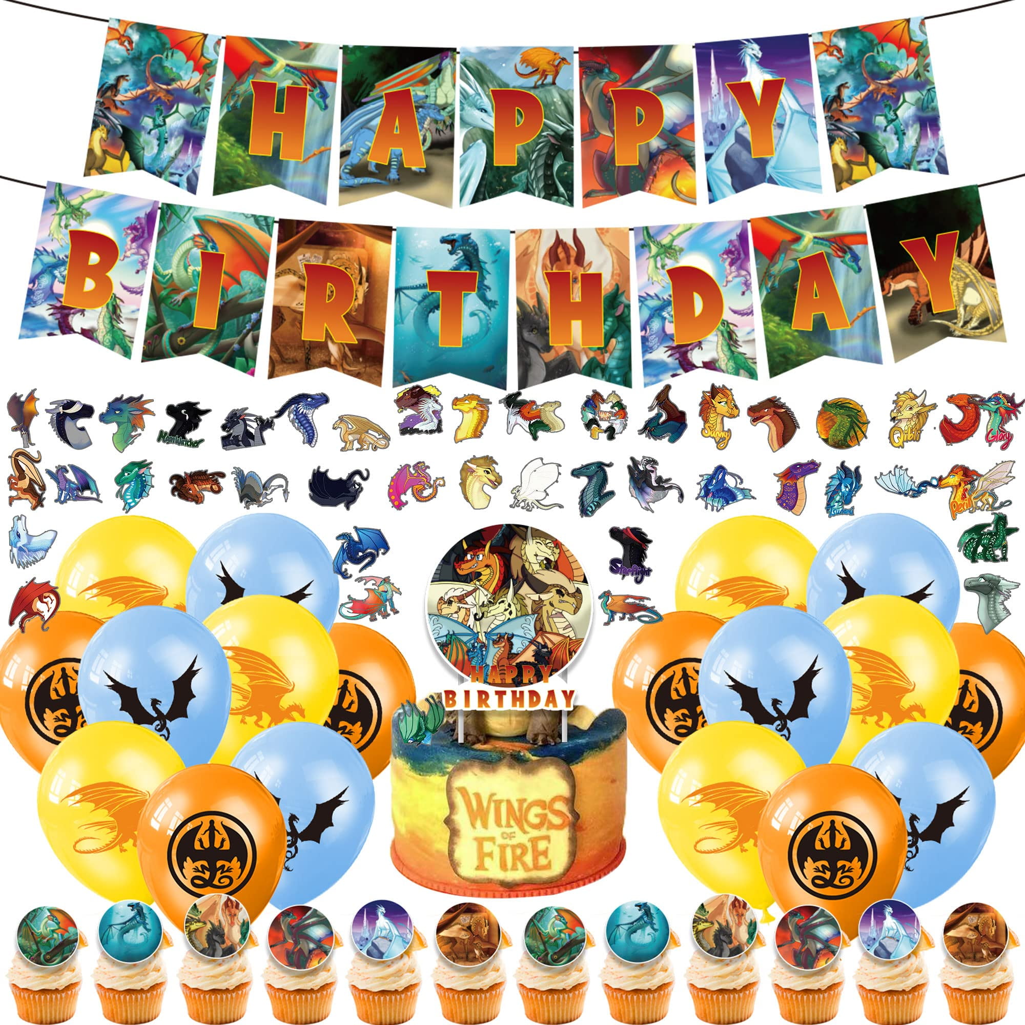92Pcs Wings of Fire Party Decorations, KKS1 Dragon Theme Birthday Party