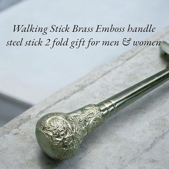 92cm Silver Brass Handle Handmade Stainless Steel Walking Cane Stick - Elegant Gift for Seniors & Mobility Support