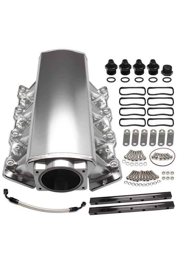 92mm Intake Manifold with Fuel Rails for Chevrolet Chevy GMC Pontiac LS LS1 LS2 LS6 (Silver)