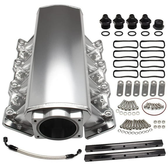 92mm Intake Manifold with Fuel Rails for Chevrolet Chevy GMC Pontiac LS LS1 LS2 LS6 (Silver)