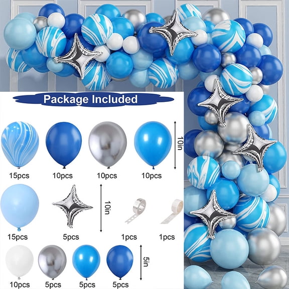 92pcs Agate Patterned Blue Balloon Kit, Different Sizes Pack for Birthday Graduation Baby Shower Valentines Christmas Wedding Party Decorations，Style 7