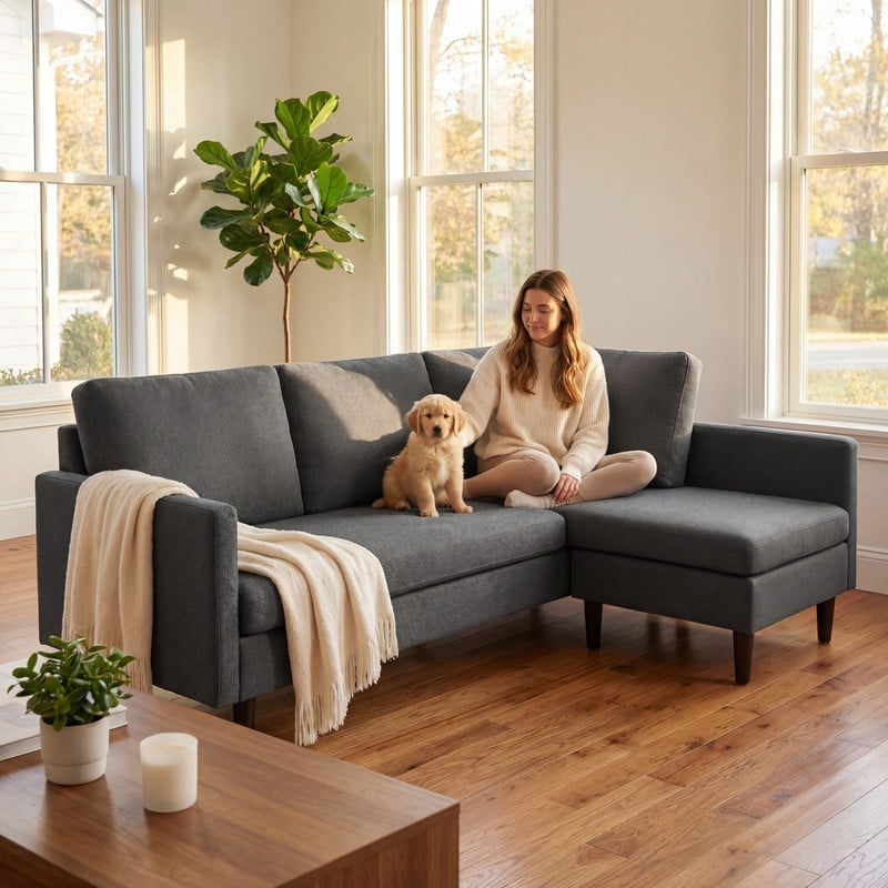 L-Shape Convertible Sectional Sofa Bed - Deep Seating Space-Saving Sleeper Couch for Living Room Apartment Office, Dark Grey