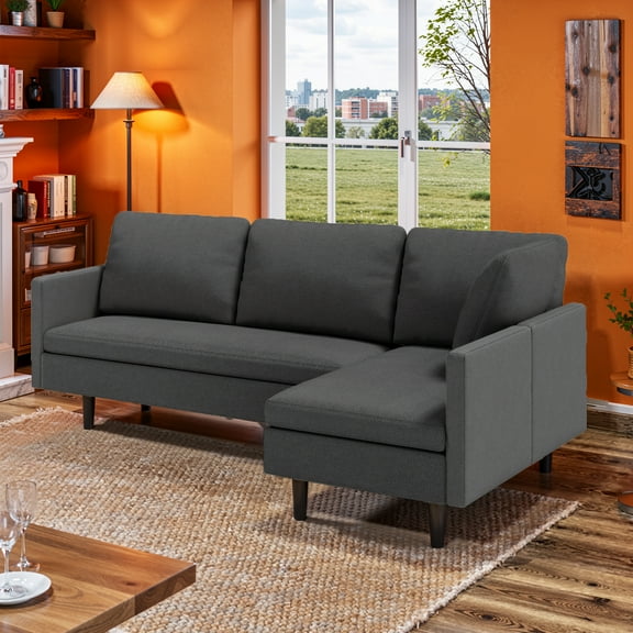 L-Shape Convertible Sectional Sofa Bed with Deep Seating & Comfortable Fabric, Space-Saving Sleeper Couch for Living Room, Apartment, Office, Dark Grey