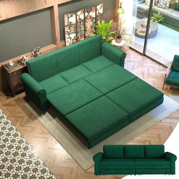 93.7" 3-in-1 Velvet Convertible King size pull out couch bed,Chesterfield sleeper 3 seats sofa for living room,bedroom,apartment