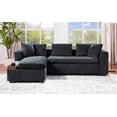 thumbnail image 1 of 93.7"Corduroy Sectional Modular Couch with Wooden Storage Compartment, L Shaped  Comfy Deep Sofa with Cup Holder and 2 Pillows for Living Room, Apartment, Black, 1 of 8