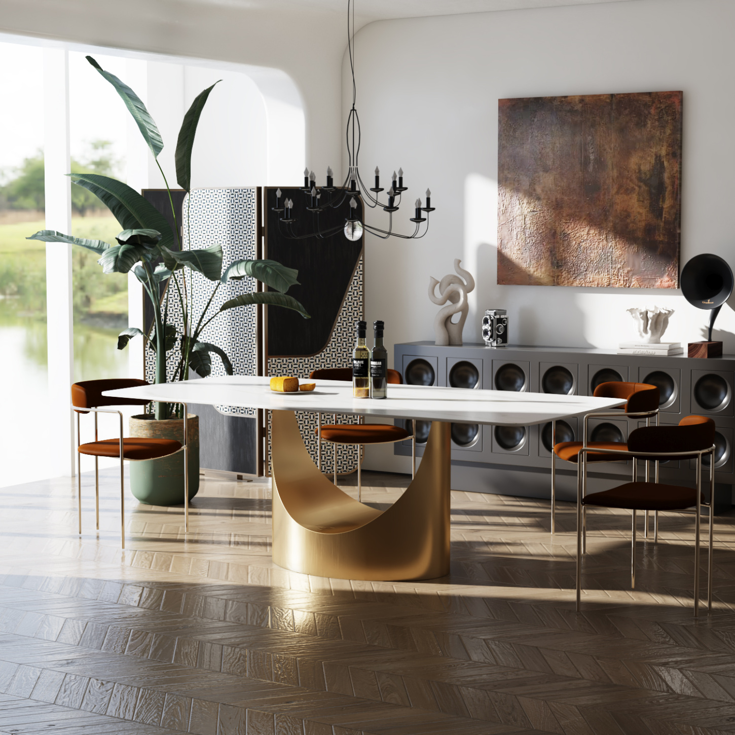 93.7" Geometric Design Dining Table, Modern Luxury Kitchen Table 8