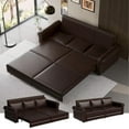 thumbnail image 1 of 93.7" King Size Sleeper Sofa Bed, Pull Out Sofa Bed, Faux Leather Upholstery, 3 in 1 Convertible Sleeper Couch, Chaise Lounge, Retro Recliner for Living Room, Office, Apartment, Dark Brown, 1 of 9