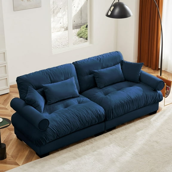 93.7” Loveseat Sofa, 2 Seater Modular Sectional Sofa, Blue Large Sectional Couches for Living Room, Fluffy Couch Set, Love Seat, Velvet Cloud Couch with 4 Pillows, Deep Seat Sofas for Living Room