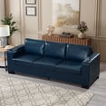 thumbnail image 1 of 93.7" Modern Style Living Room Sofa Faux Leather Couch, Square Arm Sofa with Cup Holder, Storage Sofa, Upholstered PU Leather (Blue), 1 of 11