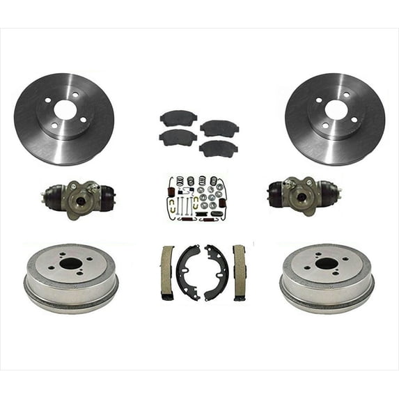 93-97 Corolla Prizm Brake Disc Rotors Pads Drums Shoes Cylinders Springs 9Pc Kit