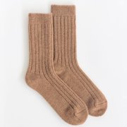 TOD OIMS Brown Rib Knit 93% Camel Wool Socks, Cozy Warm, Breathable, Gift Socks, Large 10-13