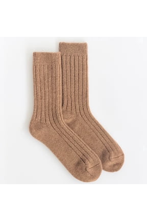Premium 93% Camel Wool Socks, Rib Knit, Natural, Cozy Warm Bed & Home Socks, Breathable, Gift Socks, Made in Mongolia