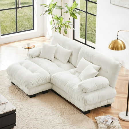 94 Inches Loveseat Sofa Modular Sectional Sofa, 2 Seater Modern Cloud L Shaped Couch, Oversized Sectional Couches for Living Room, Comfy Velvet Sofas Deep Seat Couch with 4 Pillows