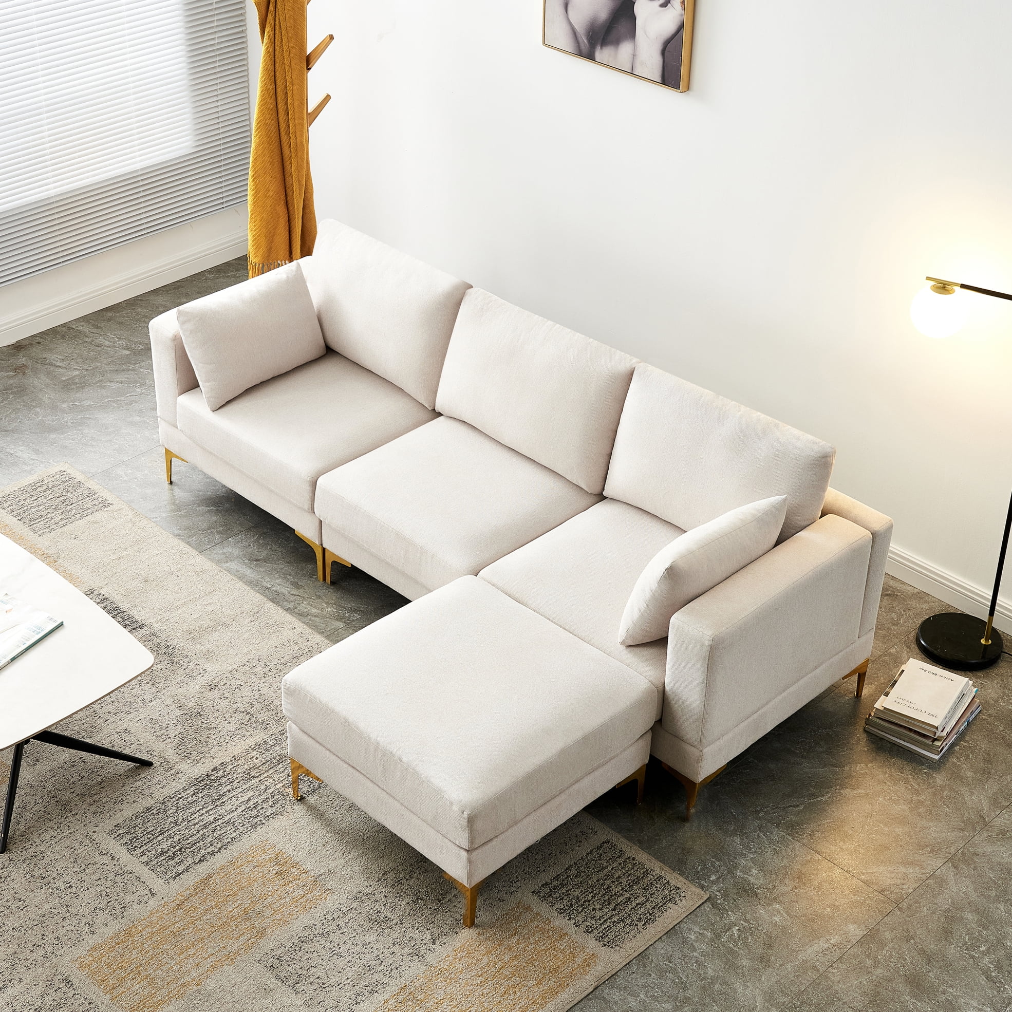 93" Lshaped Sectional Sofa with Removable Ottoman,Free Combination Modular Sofa with Footrest