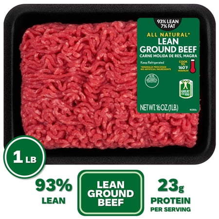 93% Lean / 7% Fat Lean Ground Beef, 1 lb Tray, Fresh, All Natural*