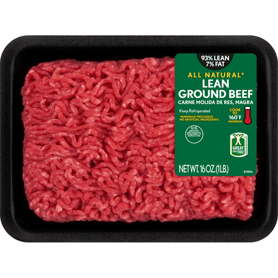 93% Lean / 7% Fat Lean Ground Beef, 1 lb Tray, Fresh, All Natural*