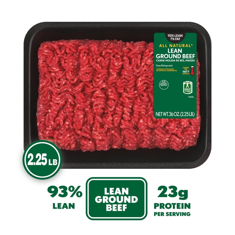 All Natural* 93% Lean/7% Fat Lean Ground Beef, 2.25 lb Tray
