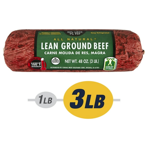 93% Lean / 7% Fat Lean Ground Beef, 3 lb Roll, Fresh, All Natural*