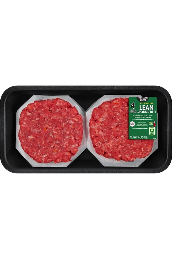 93% Lean / 7% Fat Lean Ground Beef Patties, 4 Count, 1 lb Tray, Fresh, All Natural*