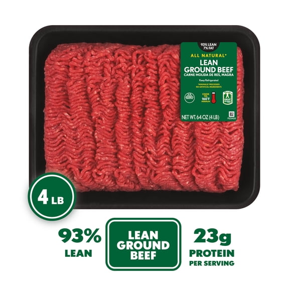Ground Beef 93% Lean/7% Fat, All Natural*, 4 lb Tray