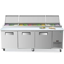 93" Stainless Steel Pizza Prep Table with Refrigerated Base, 3-Door, NSF & ETL Certified, Digital Temperature Control, 31 Cu.Ft, 12 GN Pans, R290 Refrigerant, Removable Salad Bar Cover