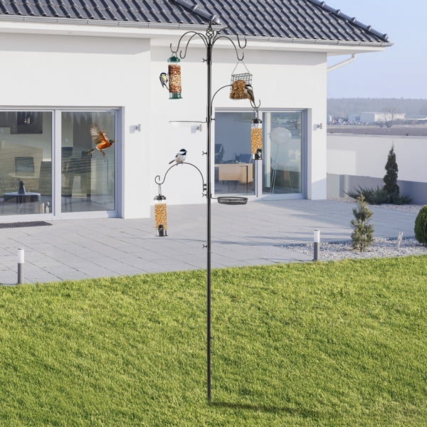 93 inch Iron Bird Feeder With Six Hooks, Bird Feeder Black Courtyard