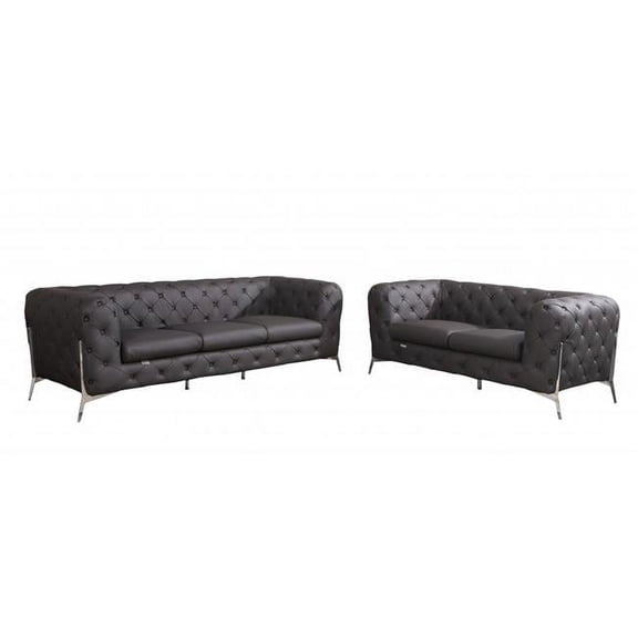 93 x 38 in. Italian Leather Five Person Seating Set, Brown - 2 Piece