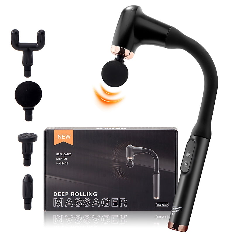 930 Black Bendable Fascia Gun, Deep Tissue Massage Gun with 6 Speeds & 4 Massage Heads, Rechargeable Muscle Massager for Back, Neck, Shoulder, Leg Pain Relief