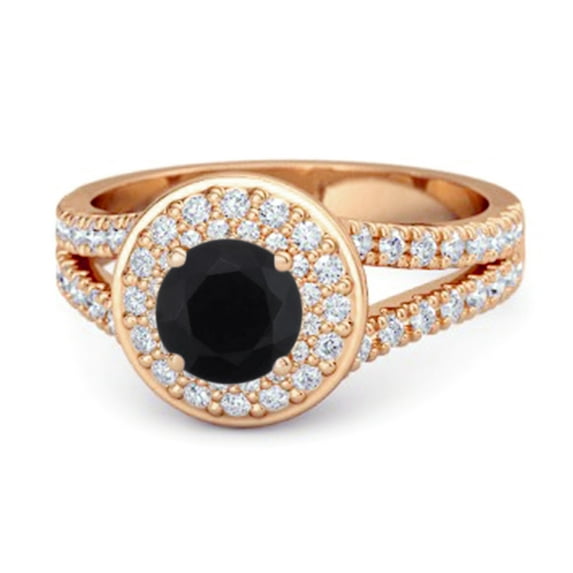 Mooneye 930 Sterling Silver Rose Vermeil Round 3.43 Ctw Black Spinel Double Halo Women Gifts Ring