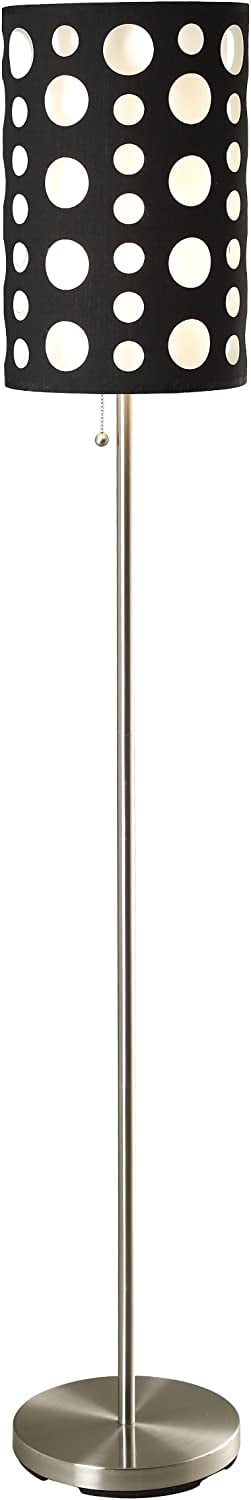 Arc Black and White Steel Floor Lamp with Drum Shade