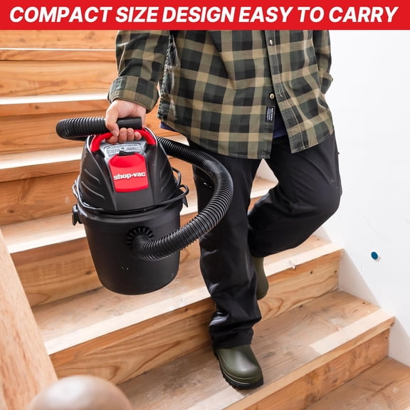 9303511 2.5 Gallon Wet Dry Vacuum, 2.5 Peak , 1.25 Inch Diameter x 4 Foot Hose, 12 Ft Cord Length, Wall Mounted, Includes Filters, Ideal for Jobsite, Garage, Car & Workshop