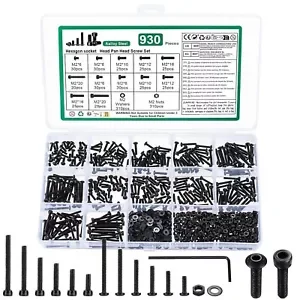930Pcs M2 Screw Assortment Kit M2 Hex Socket Head Cap Screws Set Hex Button Head