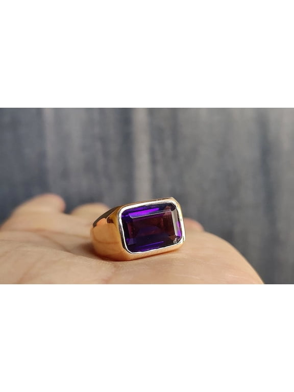 8.00 Carat Natural Purple Amethyst Cut Gemstone Handmade 925 Sterling Silver Statement Handmade Men's Ring