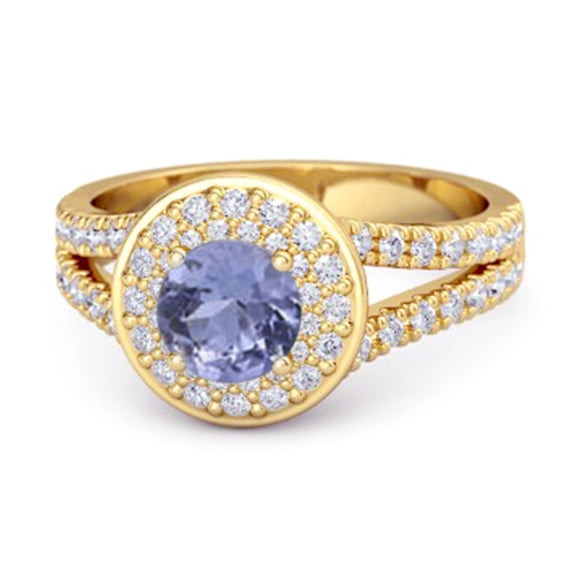 931 Sterling Silver Round 3.43 Ctw Tanzanite Beautiful Double Halo Women Valentines Day Gifts Ring