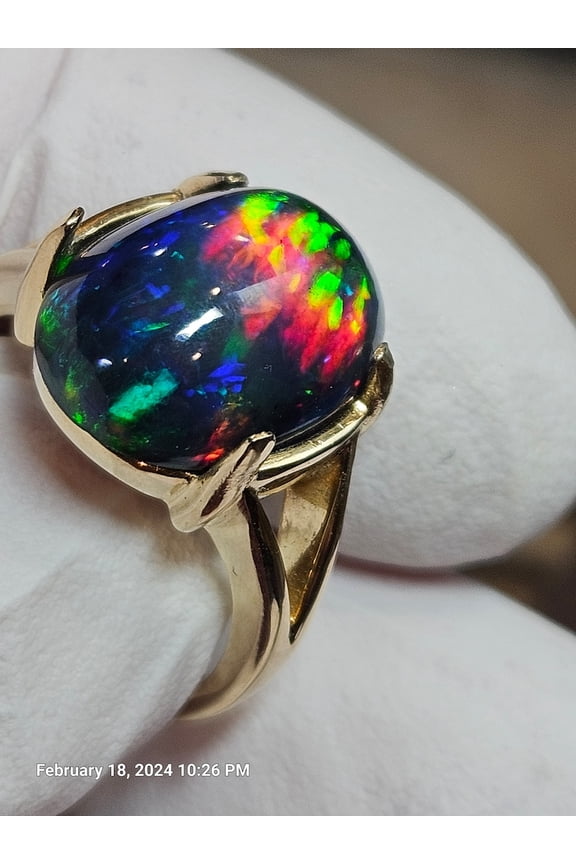 932 Sterling Silver Opal Ring, Black Fire Opal, Gemstone Wedding Band Dark Gemstone Ring, Unisex Ring, Opal Jewelry, Gifts for Him