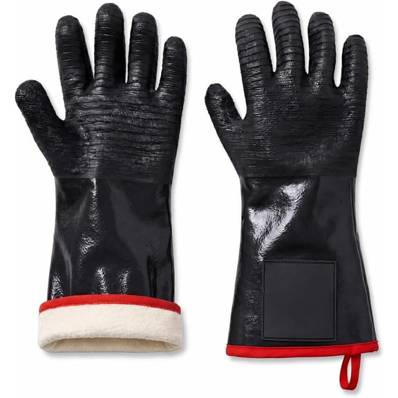932F Light Heat Resistant BBQ Gloves, 14-Inch Waterproof Neoprene Grill Gloves, Oil & Slip Resistant with Cotton Lining, for Oven, Smoker, Fire Pit, Rotisserie and BBQ Cooking