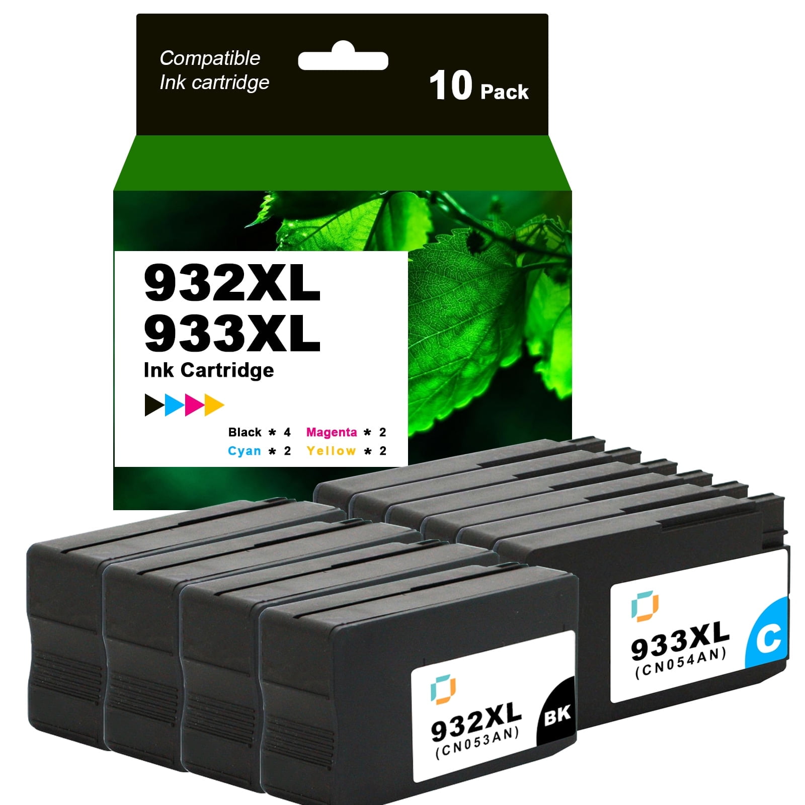 Pack 4 Bouteilles D'encre Recharge Compatible HP 932/933 - Pour OfficeJet 6100, 6600, 6700, 7612 - Noir Cyan Magenta Jaune